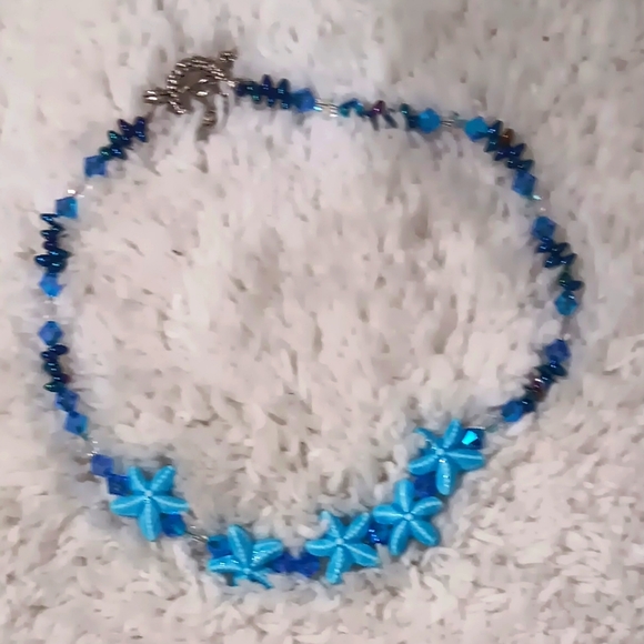 🍧🌈 Hand Crafted Beaded Choker Starfish And Swarovski Crystals 15" 🦋 - Picture 1 of 3